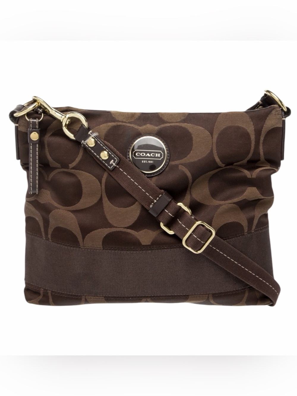 Coach Y2K Brown Logo Signature Stripe Sateen Crossbody Bag F18038